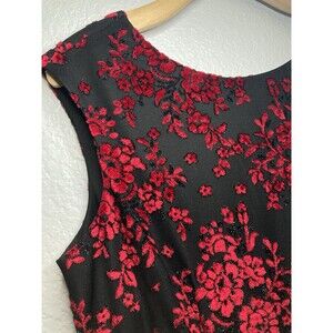 Tahari Velvet Burnout Whimsigoth Black Red Dress 14 Colorful Fit & Flare Floral